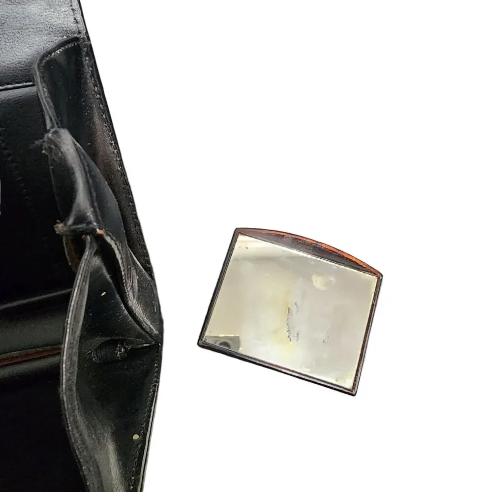 Vintage Tano Black Leather Top Handle Handbag Gold Hardware Made in Spain‎